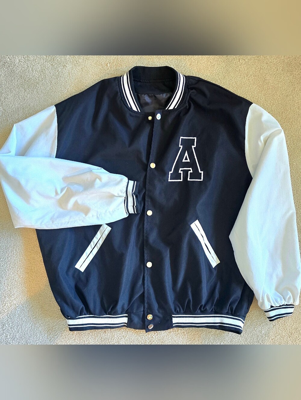 Black and White Varsity Bomber Jacket with 'A' Patch